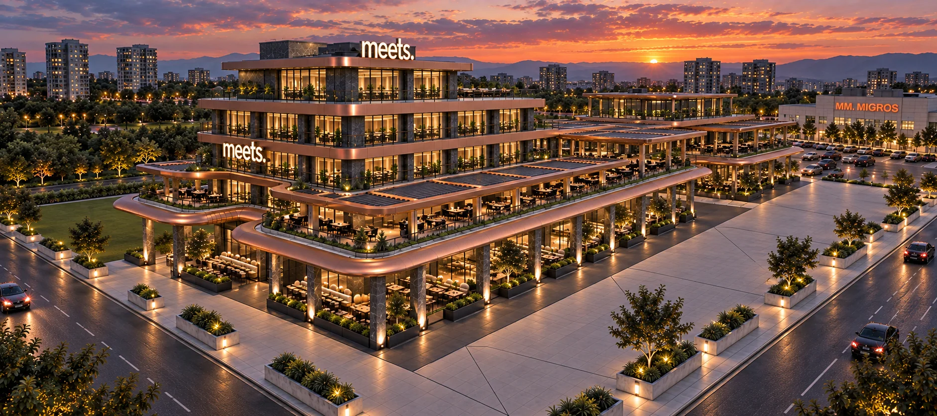 Meets İncek ofis ve ticari alanlarının genel yerleşim görünümü